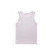 A plain white rib tank top with a sleeveless design and a tagless back. Features a logo on the label.