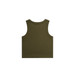 An olive green rib crop tank top with a sleeveless design, featuring a simple back view. An olive green rib crop tank top with a sleeveless design, featuring a simple back view.