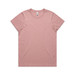 A pink T-shirt with a relaxed fit and a round neckline, featuring a subtle branding logo.