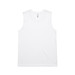 A plain white singlet tank top featuring a logo. The garment has no sleeves and a simple design. A plain white singlet tank top featuring a logo. The garment has no sleeves and a simple design.