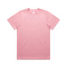 A pink T-shirt with short sleeves and a crew neckline, featuring a simple design and a branding logo. A pink T-shirt with short sleeves and a crew neckline, featuring a simple design and a branding logo.