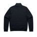 A black half zip crew jumper with a collar and long sleeves, featuring a logo on the back. A black half zip crew jumper with a collar and long sleeves, featuring a logo on the back.