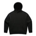 A black hoodie featuring a front pocket and a spacious hood, with a simple design and no visible logos.