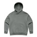 A grey hoodie with a front pocket and an attached hood, featuring a logo on the garment.