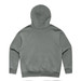 A grey hoodie with a large hood and a plain back, featuring a logo at the neckline. A grey hoodie with a large hood and a plain back, featuring a logo at the neckline.
