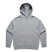 A grey hoodie with a spacious front pocket and a hood, featuring a logo on the front.