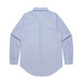 A light blue button-up shirt with long sleeves and a back pleat. The shirt has a collar and buttoned cuffs. A light blue button-up shirt with long sleeves and a back pleat. The shirt has a collar and buttoned cuffs.