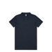 A navy polo shirt with a classic collar and three-button placket, featuring a logo. A navy polo shirt with a classic collar and three-button placket, featuring a logo.