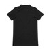 A black polo shirt with a classic collar, featuring a logo on the side. A black polo shirt with a classic collar, featuring a logo on the side.