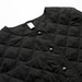 A black quilted jacket featuring a round neckline and button closures, with a textured diamond pattern. A black quilted jacket featuring a round neckline and button closures, with a textured diamond pattern.