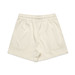 Cream-coloured sports shorts with an elastic waistband and a side pocket, featuring a logo. Cream-coloured sports shorts with an elastic waistband and a side pocket, featuring a logo.