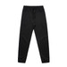 Black track pants with an elastic waistband and cuffs, featuring a drawstring and a logo. Black track pants with an elastic waistband and cuffs, featuring a drawstring and a logo.
