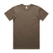 A khaki-coloured organic cotton t-shirt with short sleeves, featuring a logo on the label. A khaki-coloured organic cotton t-shirt with short sleeves, featuring a logo on the label.