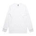 A white long-sleeve T-shirt with a simple design and a logo on the neckline. A white long-sleeve T-shirt with a simple design and a logo on the neckline.