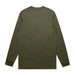 A long-sleeve t-shirt in olive green with a simple design and back view. It features a logo on the back. A long-sleeve t-shirt in olive green with a simple design and back view. It features a logo on the back.