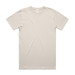 A light beige T-shirt with short sleeves and a crew neckline, featuring a branding label. A light beige T-shirt with short sleeves and a crew neckline, featuring a branding label.