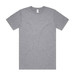 A grey t-shirt with short sleeves and a round neck, featuring a logo on the label. A grey t-shirt with short sleeves and a round neck, featuring a logo on the label.