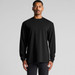 A black long-sleeve t-shirt features a simple design and a logo. The model stands against a neutral background. A black long-sleeve t-shirt features a simple design and a logo. The model stands against a neutral background.