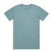 A faded teal t-shirt featuring a classic crew neck design and short sleeves, with a brand logo tag. A faded teal t-shirt featuring a classic crew neck design and short sleeves, with a brand logo tag.