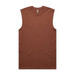 A brown sleeveless tank top with a plain design and a logo at the neckline. A brown sleeveless tank top with a plain design and a logo at the neckline.