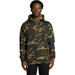 A camouflage-patterned hoodie in green and brown tones, featuring a drawstring hood and a front pocket. A camouflage-patterned hoodie in green and brown tones, featuring a drawstring hood and a front pocket.