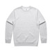 A light grey crew jumper with long sleeves. The design features a plain style and includes a logo. A light grey crew jumper with long sleeves. The design features a plain style and includes a logo.
