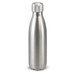 A drink bottle with a sleek stainless steel design, featuring a polished finish and a rounded cap.
