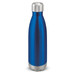 A drink bottle made of stainless steel with a sleek blue finish and a silver top.