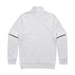 A grey half zip crew jumper, featuring long sleeves and a high collar, with a logo on the back.
