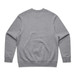 A grey jumper with long sleeves and a round neckline, featuring ribbed cuffs and hem. It has a logo on the back.