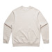 A beige jumper with a rounded neckline and long sleeves, featuring a logo on the inner label.