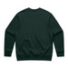 A dark green jumper with a plain back and long sleeves, featuring a logo.