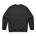A black jumper with a plain back, featuring long sleeves and a crew neck design. It has a logo.