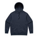 A navy blue hoodie with a front pocket and an adjustable hood. The hoodie has a logo on it.