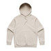 A beige hoodie with a front pocket and a drawstring hood, featuring a logo on the chest area.