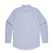 A light blue button-up Oxford shirt with long sleeves and a chest pocket. The shirt features a logo.