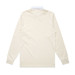 A long-sleeved rugby jersey in cream with a white collar. It features a logo on the front.