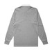 A grey rugby jersey with long sleeves and a white collar, featuring a logo on the back.