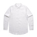 A white linen button-up shirt with long sleeves and a single chest pocket. The shirt features a collar and is neatly buttoned. A white linen button-up shirt with long sleeves and a single chest pocket. The shirt features a collar and is neatly buttoned.