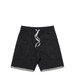 Black track shorts with a drawstring waist and a contrasting white trim. Features a logo on the front. Black track shorts with a drawstring waist and a contrasting white trim. Features a logo on the front.