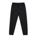 Black track pants featuring an elastic waist and drawstring, with a logo on the front. Black track pants featuring an elastic waist and drawstring, with a logo on the front.