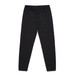 Black track pants with an elastic waistband and a single back pocket, featuring a logo on one side. Black track pants with an elastic waistband and a single back pocket, featuring a logo on one side.