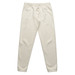 Light cream track pants with an elastic waistband and cuffs, featuring a branding logo. Light cream track pants with an elastic waistband and cuffs, featuring a branding logo.