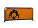 A black crowd barrier with an orange panel featuring a silhouette of a football player and a logo. A black crowd barrier with an orange panel featuring a silhouette of a football player and a logo.