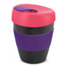 A drink bottle featuring a black body, pink lid, and purple band, branded as Express Cup Deluxe - 350ml. A drink bottle featuring a black body, pink lid, and purple band, branded as Express Cup Deluxe - 350ml.
