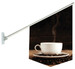 A double-sided flag featuring a white coffee cup on a saucer surrounded by coffee beans, displayed on a pole.