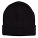 Acrylic beanie in black, featuring a folded brim and textured fabric, with a logo on the surface.