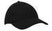 A black organic brushed heavy cotton cap with a rounded crown and a curved brim, featuring a logo.