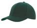 A green premium American twill college cap featuring a curved brim and a logo on the front.