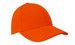 A bright orange cap with a curved visor and a small branding logo. A bright orange cap with a curved visor and a small branding logo.